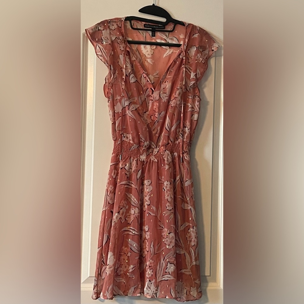WHBM - White House Black Market - Peachy Pink Shimmer Flutter Sleeve Mini Dress